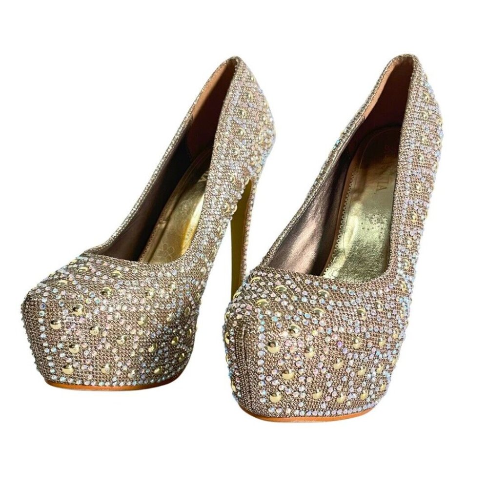 Silver Rhinestone Size 6.5 Thin High Heels Platform Stiletto Party Shoes Lasonia - Picture 6 of 15